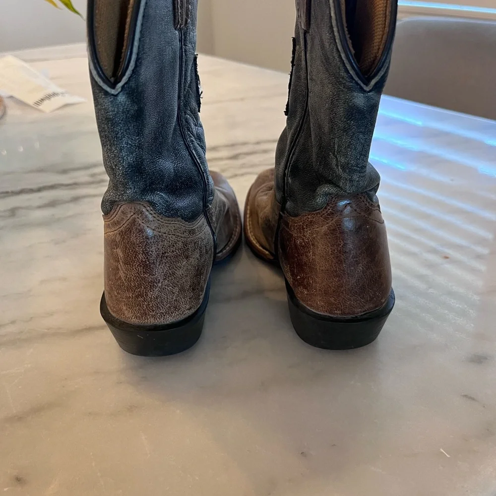 Youth Square Toe Thin Blue Line Flag Patch‎ Cowboy Rodeo Boots